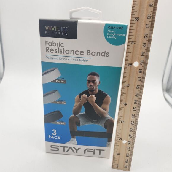 VIVILIFE Fitness Fabric Resistance Bands Set ~ 3 Pack STAY FIT - Picture 2 of 4
